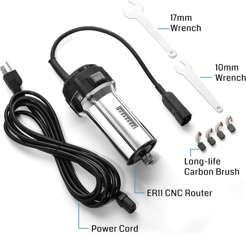 Genmitsu جهاز توجيه مدمج 710 واط بقطر 65 مم، 6 سرعات متغيرة لجهاز التوجيه باليد، مع قلاووظ ER11 و 4 فرش كربونية، ترقية محرك المغزل لآلات CNC - Image 2